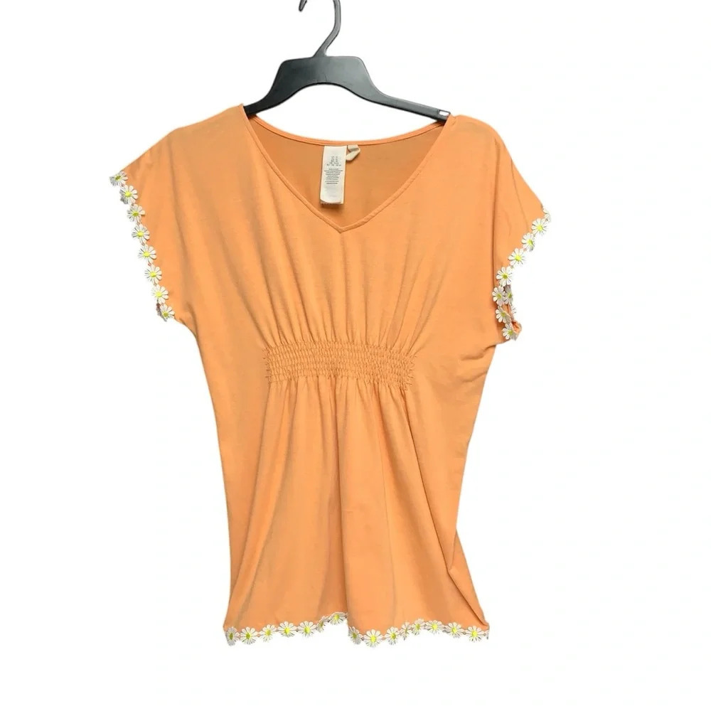 Hobie size 14 swimsuit coverup orange with yellow daisies with ruching at waist